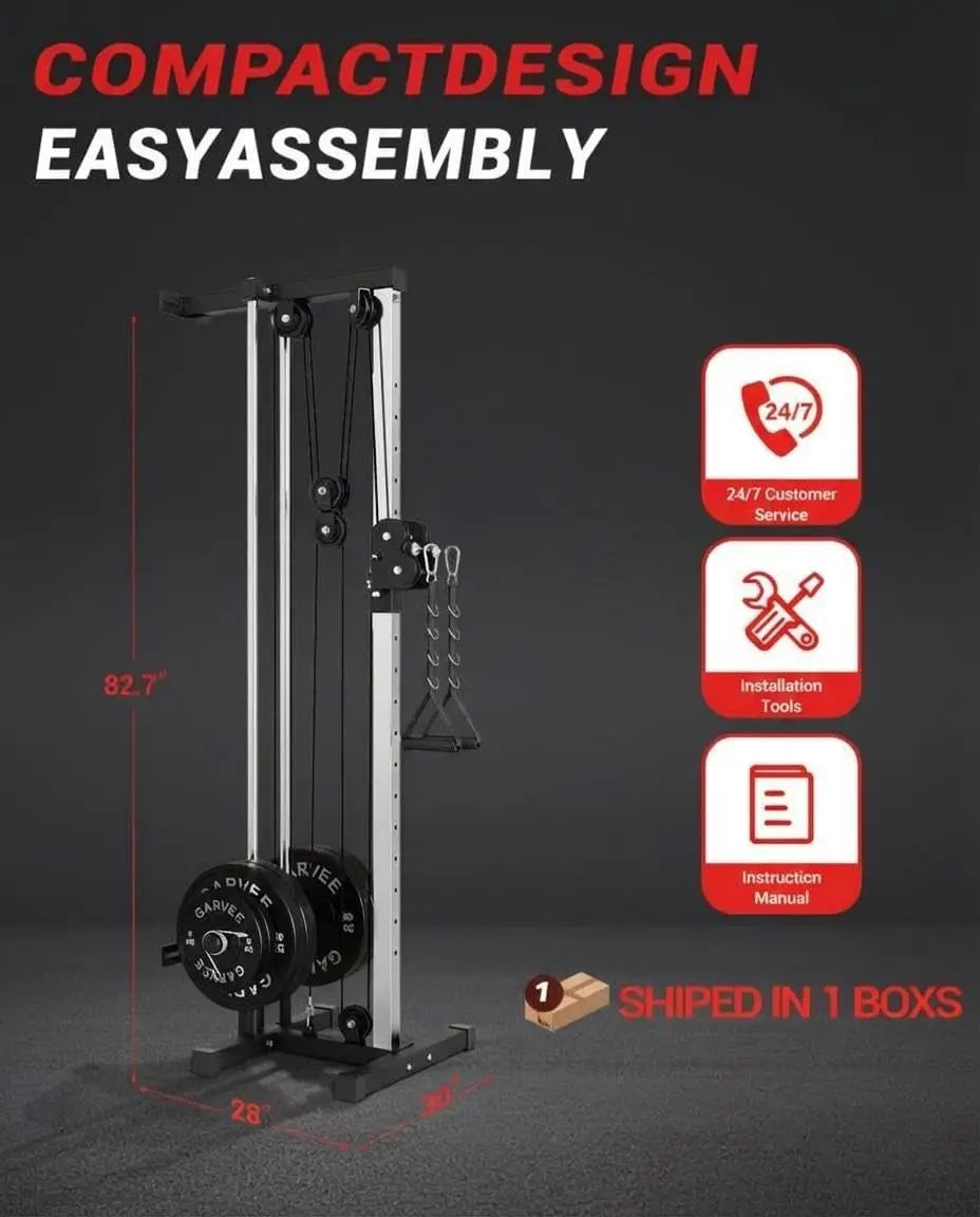 Wall Mount Cable Station, 18 Position Height Adjustable LAT Pulldown Machine with Dual Pulley System, Cable Crossover Machine - WeightCityStore