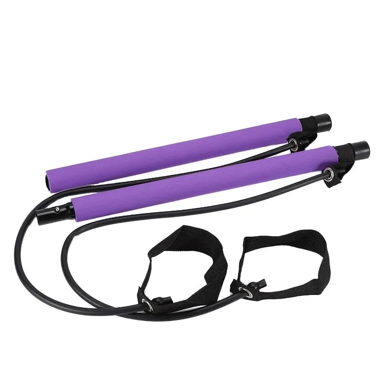 Multifunctional Pilates Bar Combination Fitness Bar Yoga Chest Expansion Tension Rope Back Trainer Elastic Rope Stretching Belt - WeightCityStore
