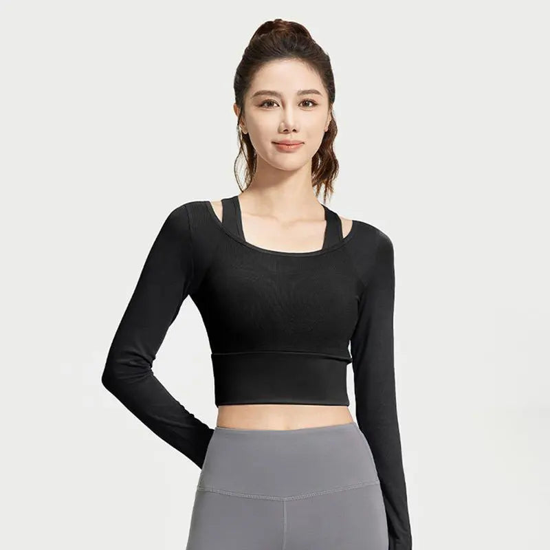 Womens Yoga Two Piece Top Comfortable Breathable Casual Sports Fitness Running Cycling Workout Yoga Long Sleeve Mesh T-Shirt - WeightCityStore