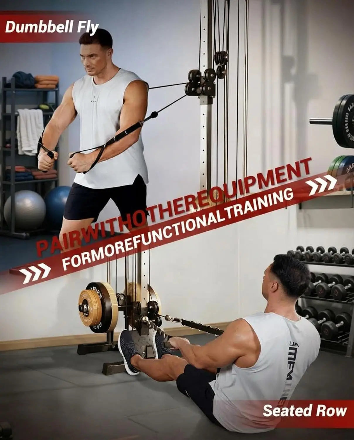 Wall Mount Cable Station, 18 Position Height Adjustable LAT Pulldown Machine with Dual Pulley System, Cable Crossover Machine - WeightCityStore