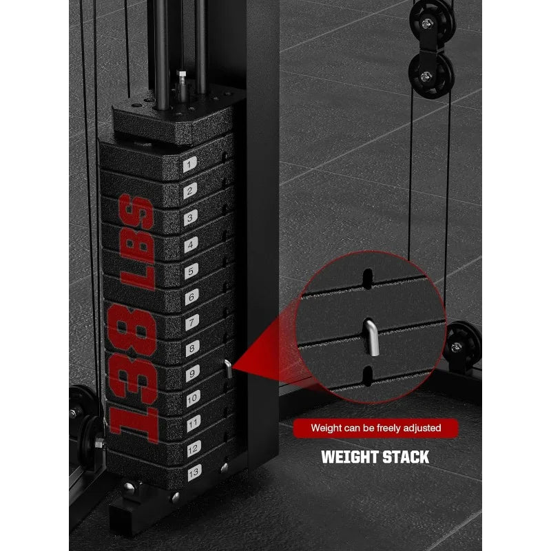 Multifunction Home Gym System Workout Station,Smith Machine with 138LB Weight Stack, Leg Press, LAT Station for Full Bod - WeightCityStore