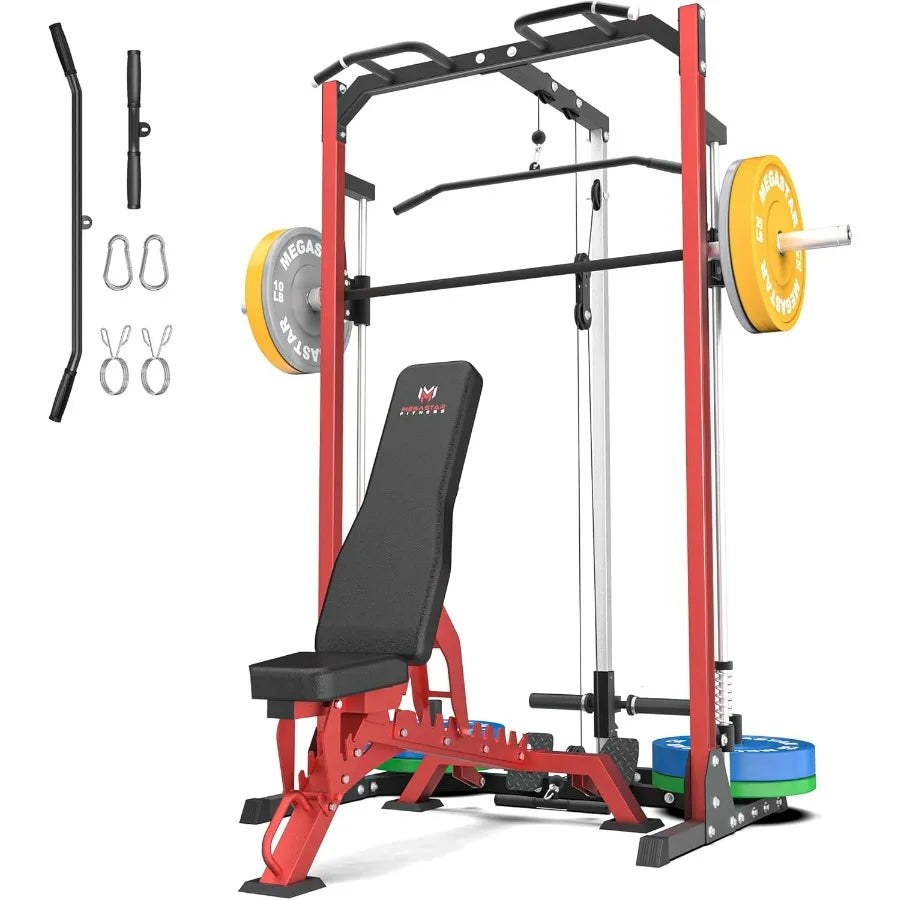 Compact Smith Machine Home Gym - 800lb Barbell Sleeve, Space-Saving Power Cage with LAT Pulldown, Power Rack 5-in-1, 1500lb Capa - WeightCityStore
