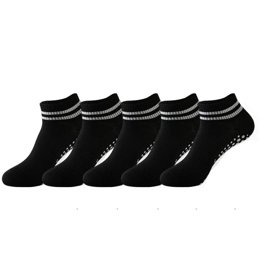 5 Pairs Grip Socks for Women, Non Slip Pilates Yoga Socks with Double Stripes Non Slip Socks for Workout, Ballet, Athletic Socks