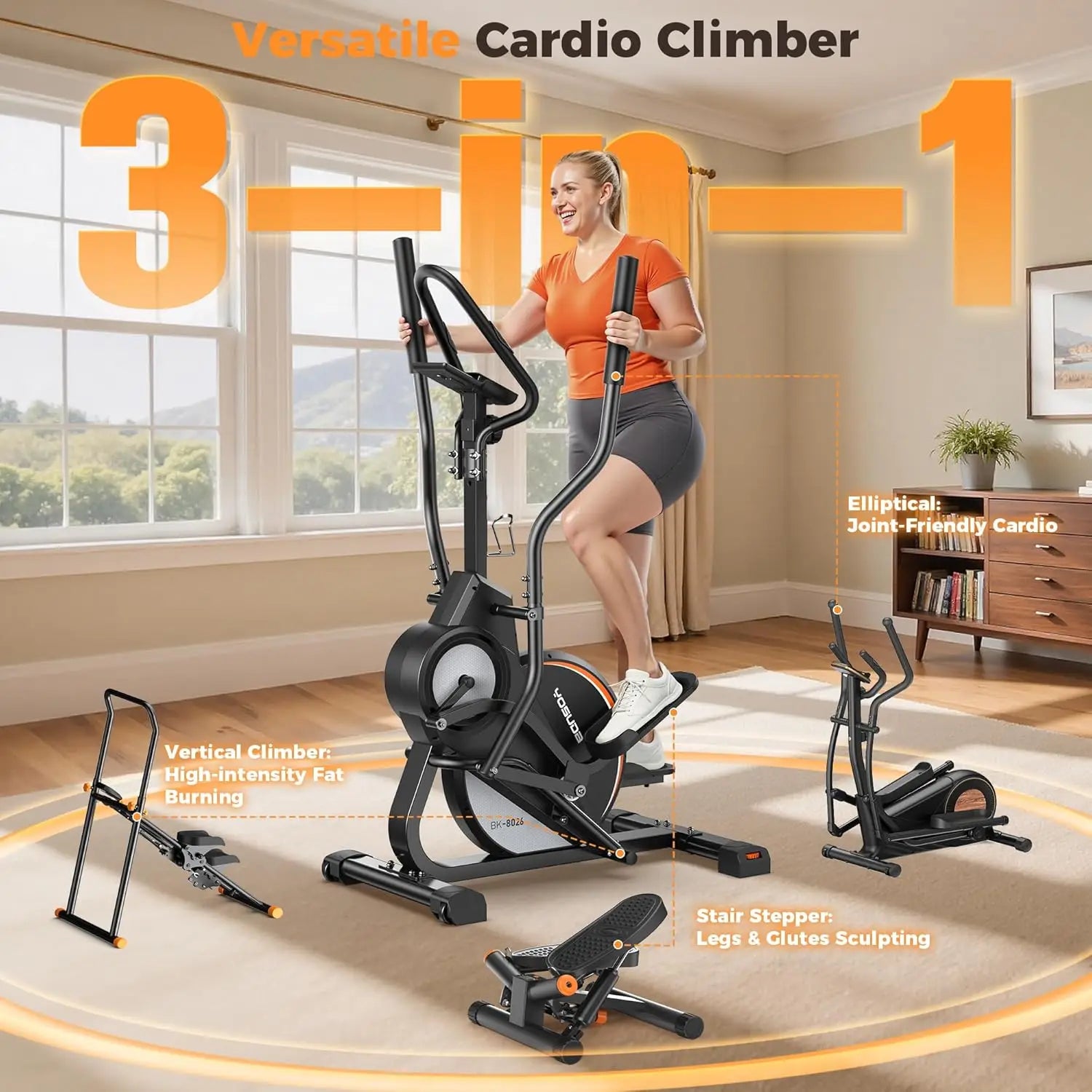 YOSUDA Elliptical Exercise Machine,3-in-1(Elliptical+Cardio Climber+Stair Stepper) Elliptical Machine for Home,Quiet Magnetic - WeightCityStore