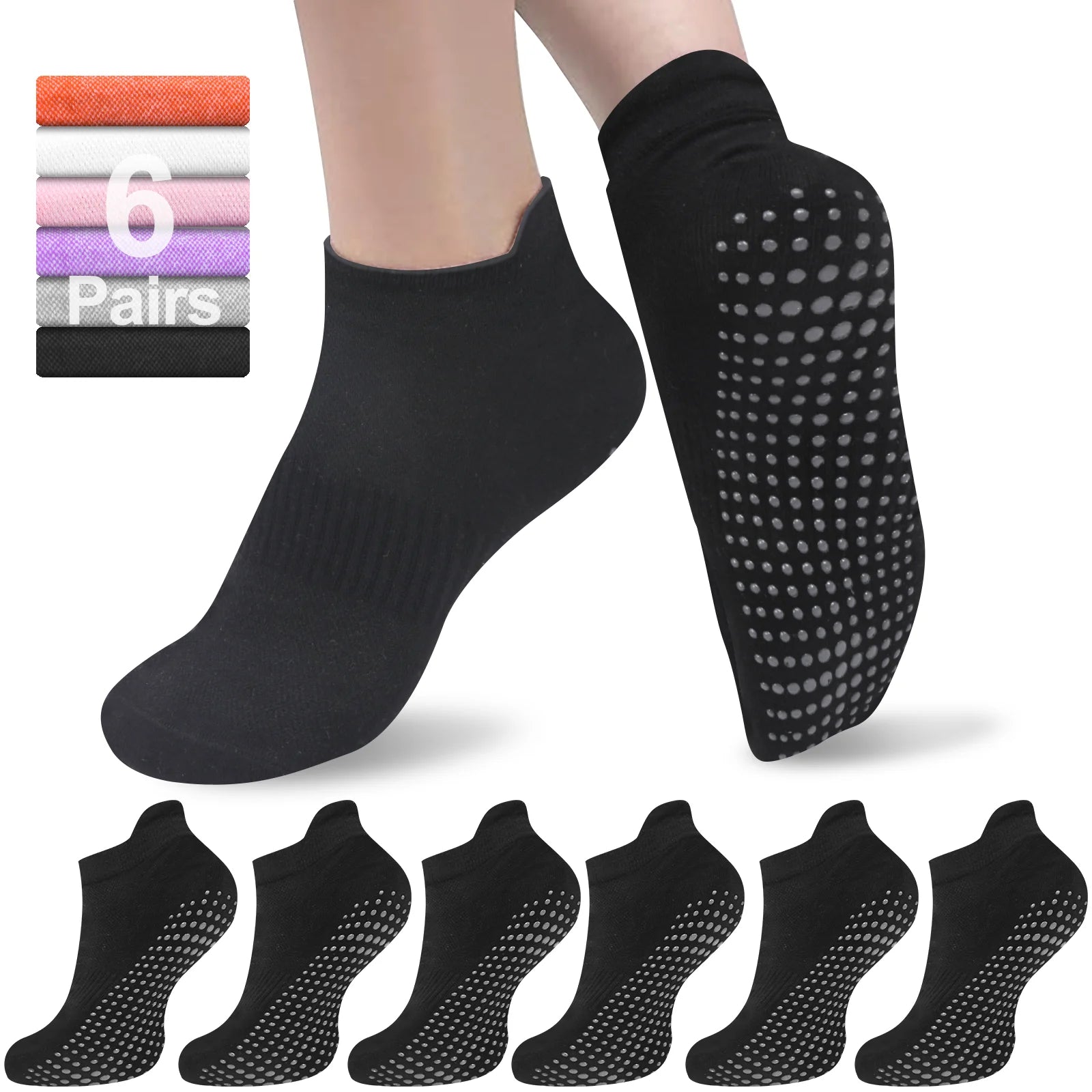 6 Pairs Women Short Socks Sports Cotton Anti Slip Slippers Fitness Training Protecting Heel Ear Short Sports Socks Silicon