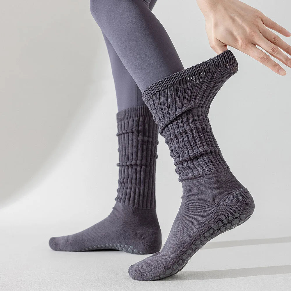 Yoga Socks Cotton Dot Silicone Terry Non-slip Women Pilates Grip Knee-high Slouch Socks
