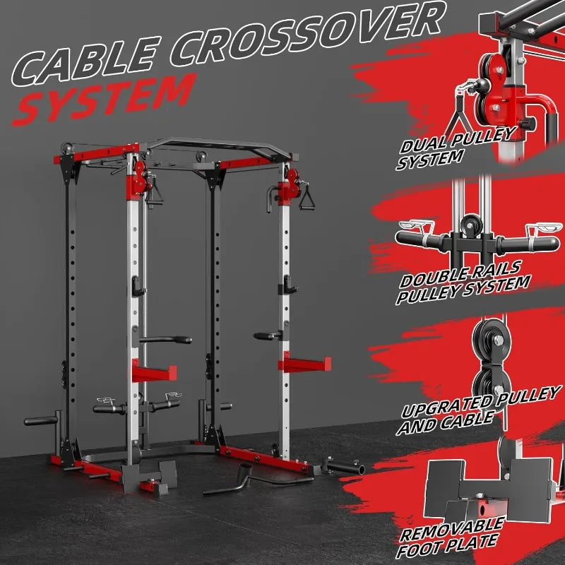 Smith Machine, Power Rack with LAT Pulldown System, Power Cage with Cable System, Squat Rack for Home Gym with Chest - WeightCityStore