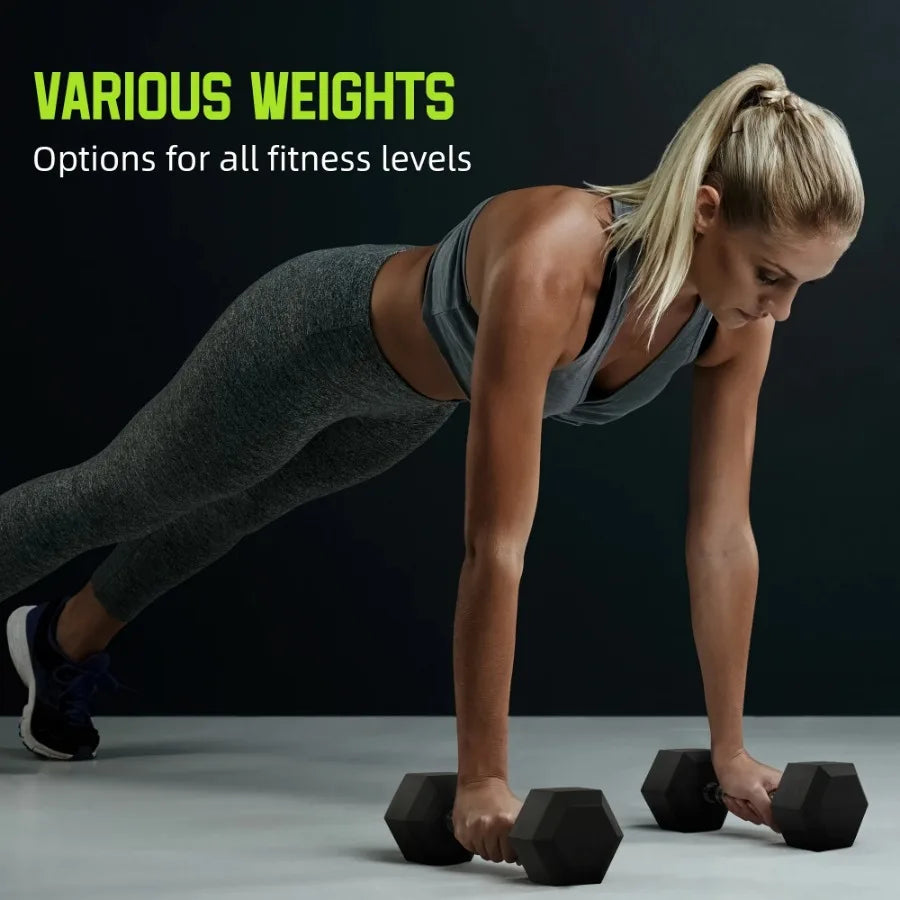 Non-Slip Grip Dumbbell, Rubber Hex, 5 lbs, 2 Count,Easy to store and carry - WeightCityStore