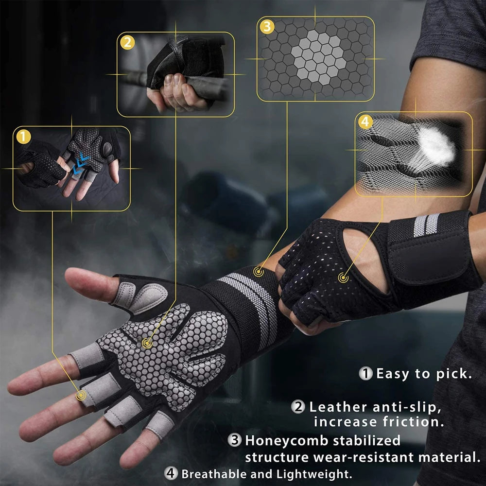 Weightlifting Gloves Men Women Workout Glove Barbell Gym Fitness Gloves with Wrist Support for Cossfit Training Exercise Protect - WeightCityStore