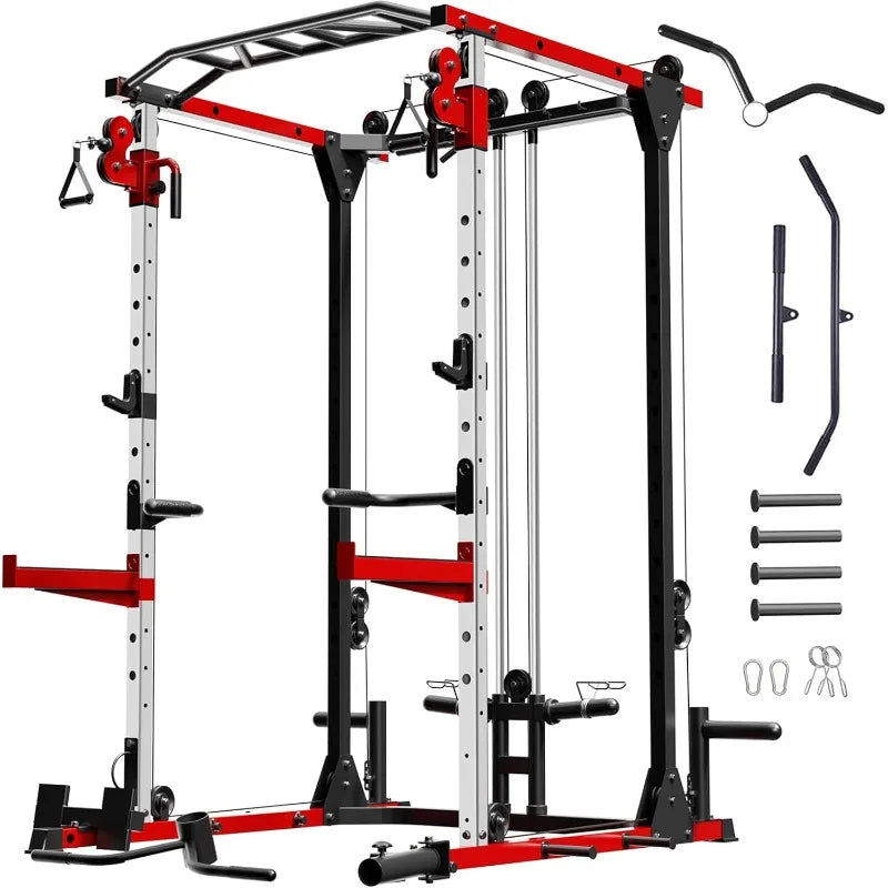 Smith Machine, Power Rack with LAT Pulldown System, Power Cage with Cable System, Squat Rack for Home Gym with Chest - WeightCityStore