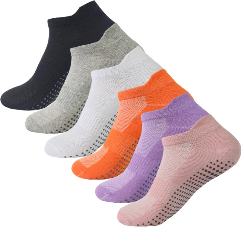 6 Pairs Women Short Socks Sports Cotton Anti Slip Slippers Fitness Training Protecting Heel Ear Short Sports Socks Silicon