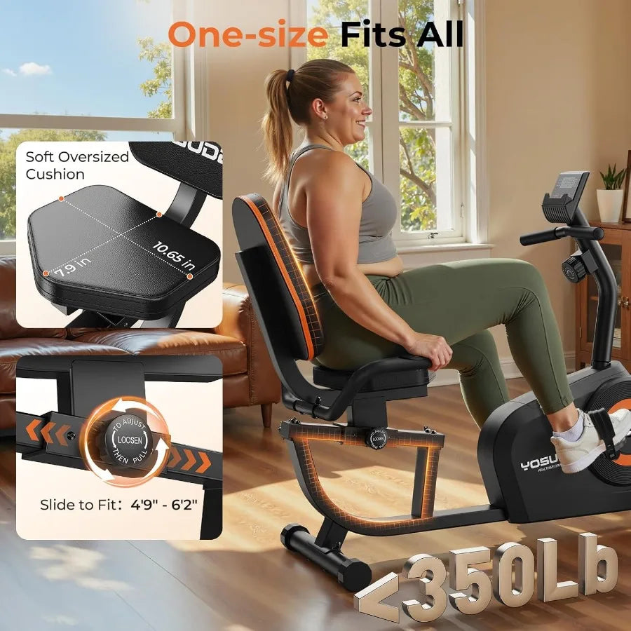 Recumbent Exercise Bike for Home Use with Magnetic Resistance Adjustable Seat for Seniors and Adults up to 350LB Capacity 16-Le - WeightCityStore