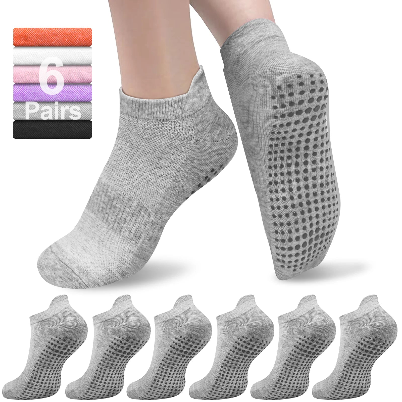 6 Pairs Women Short Socks Sports Cotton Anti Slip Slippers Fitness Training Protecting Heel Ear Short Sports Socks Silicon