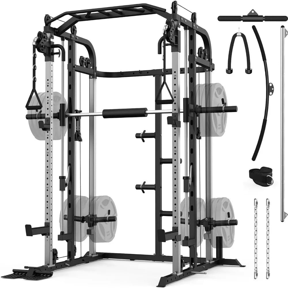 Smith Machine Power Cage Rack with Smith Bar and Cable Pulley Home Gym System - WeightCityStore