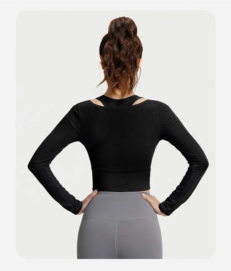 Womens Yoga Two Piece Top Comfortable Breathable Casual Sports Fitness Running Cycling Workout Yoga Long Sleeve Mesh T-Shirt - WeightCityStore