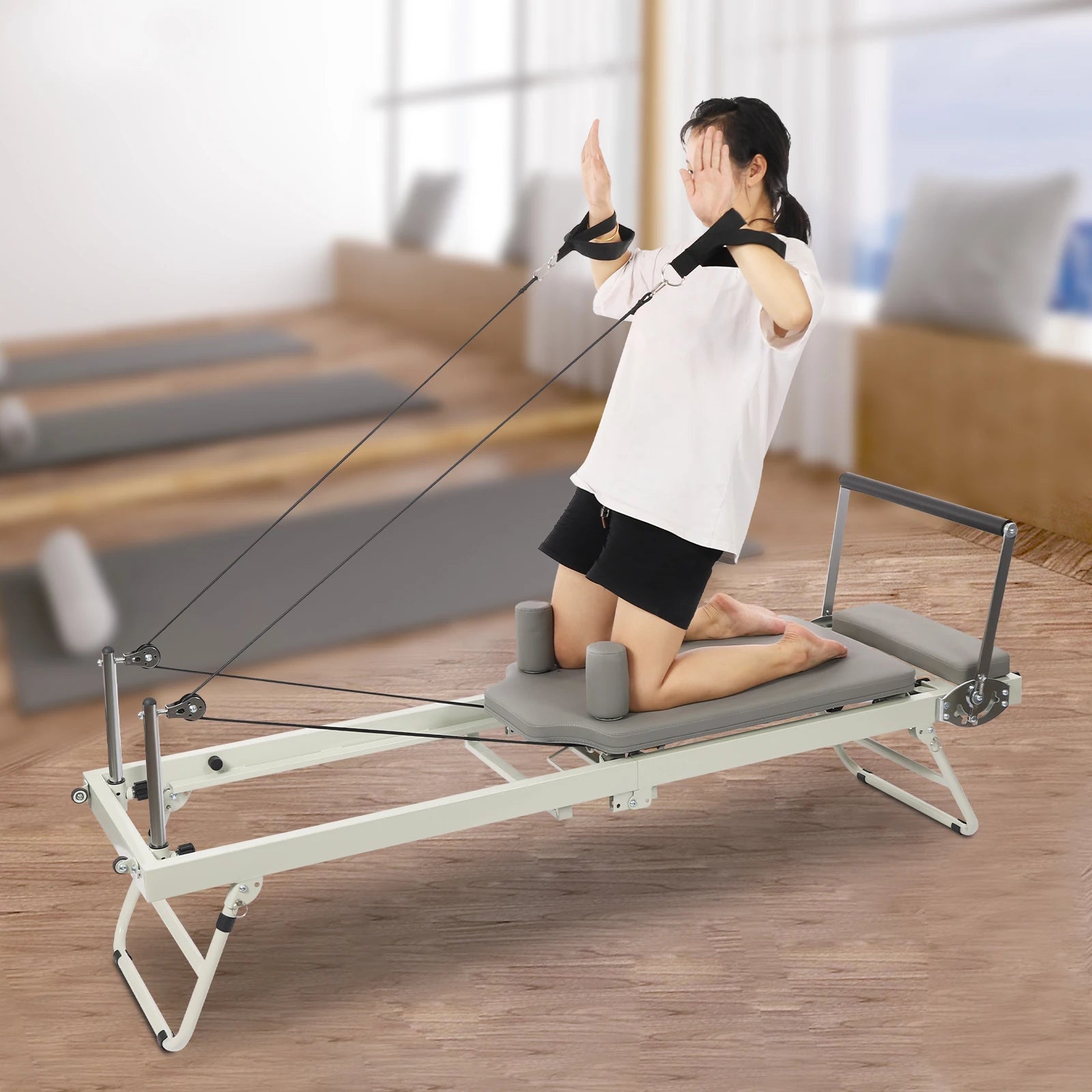 Foldable Pilates Reformer Machine with Latex Springs, 3-Level Rope Adjustment & 4-Position Foot Bar – Gym Yoga Fitness Equipment - WeightCityStore