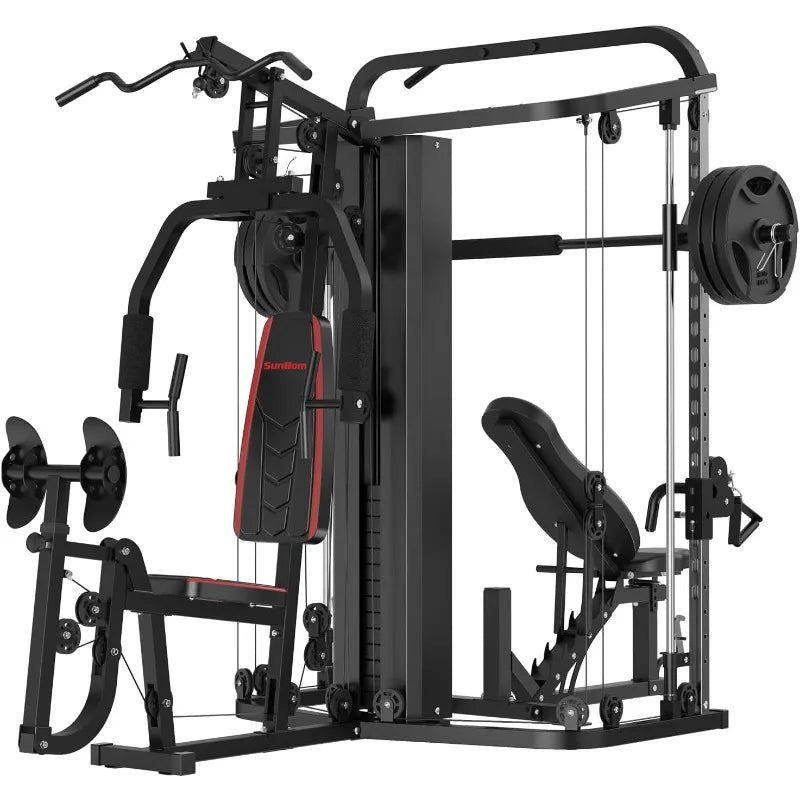 Multifunction Home Gym System Workout Station,Smith Machine with 138LB Weight Stack, Leg Press, LAT Station for Full Bod - WeightCityStore