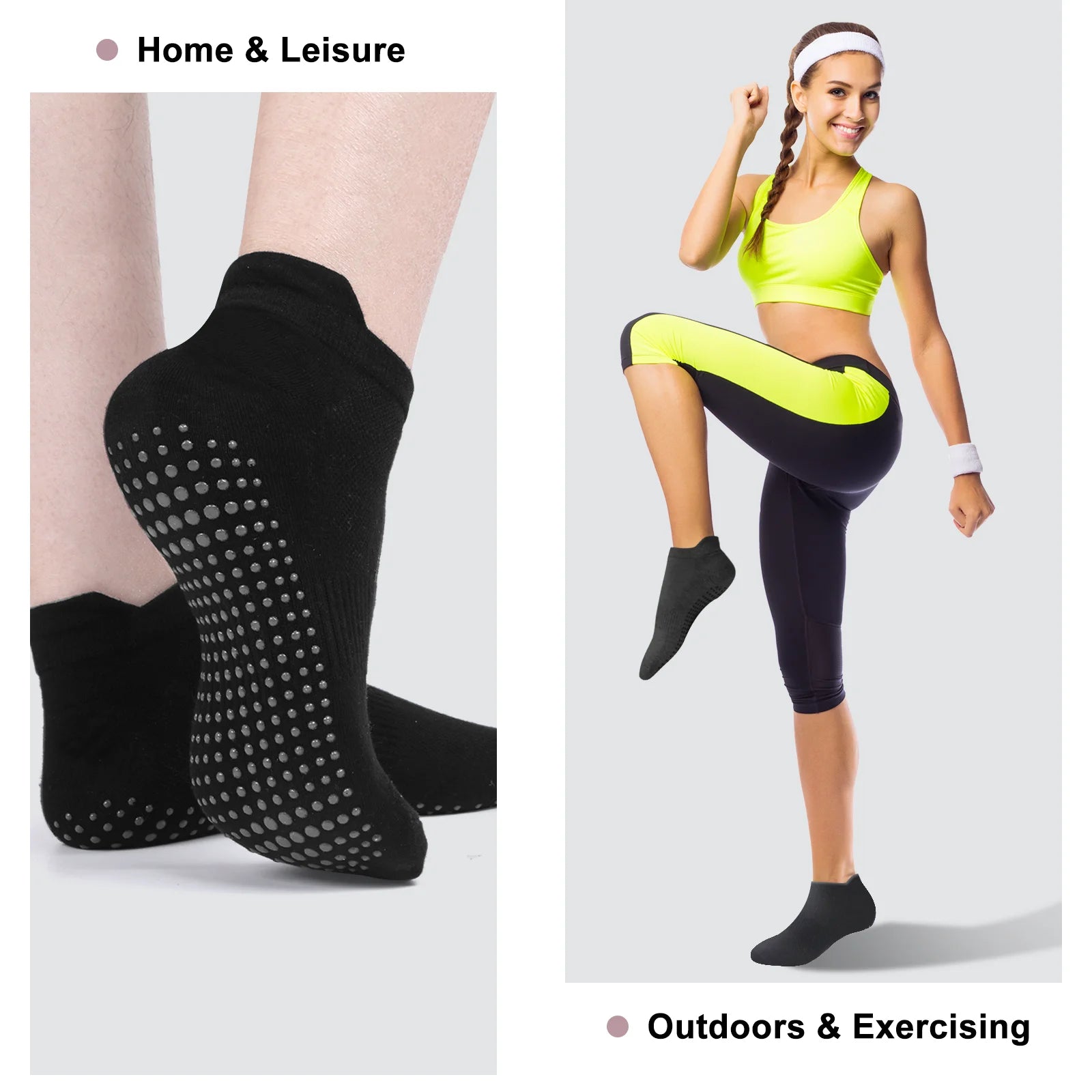 6 Pairs Women Short Socks Sports Cotton Anti Slip Slippers Fitness Training Protecting Heel Ear Short Sports Socks Silicon