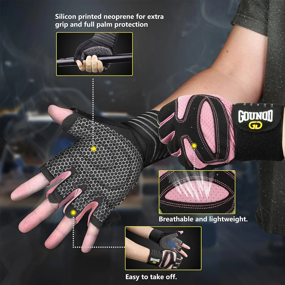 1 Pair Workout Gloves for Men Women, Padded Weight Lifting Gloves with Wrist Wraps Support, Full Palm Protection, Grip for Gym Tr - WeightCityStore