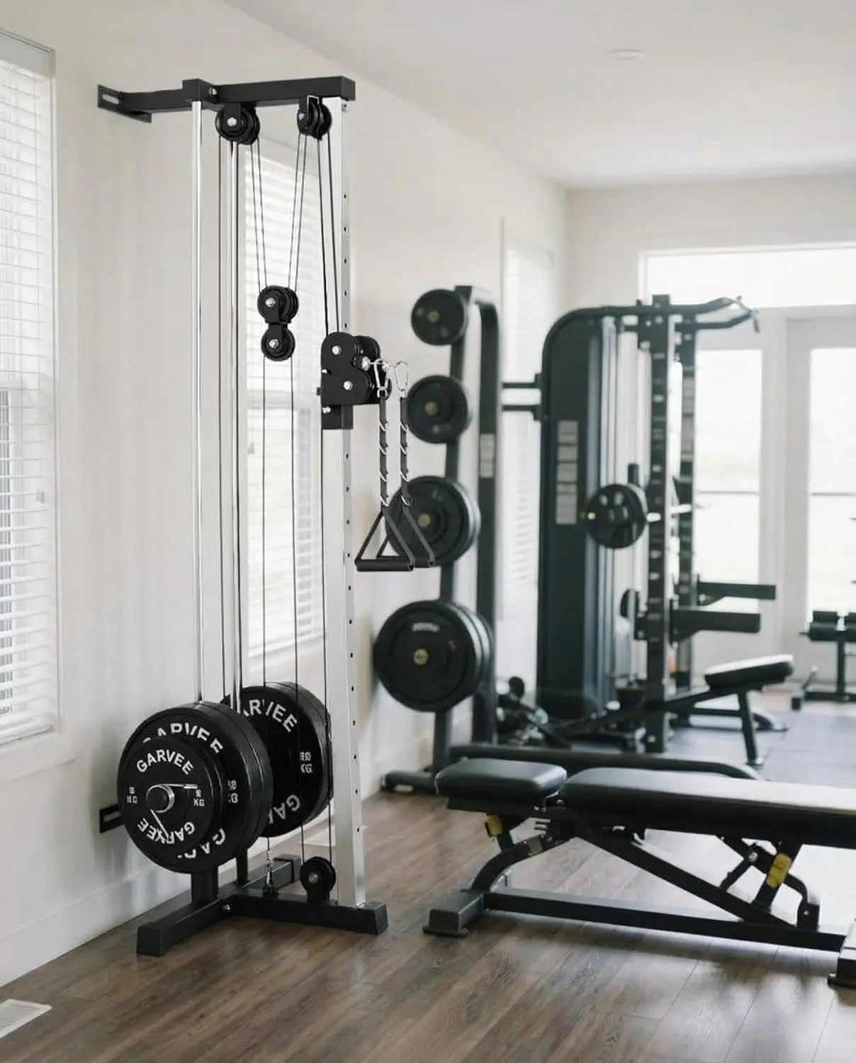 Wall Mount Cable Station, 18 Position Height Adjustable LAT Pulldown Machine with Dual Pulley System, Cable Crossover Machine - WeightCityStore