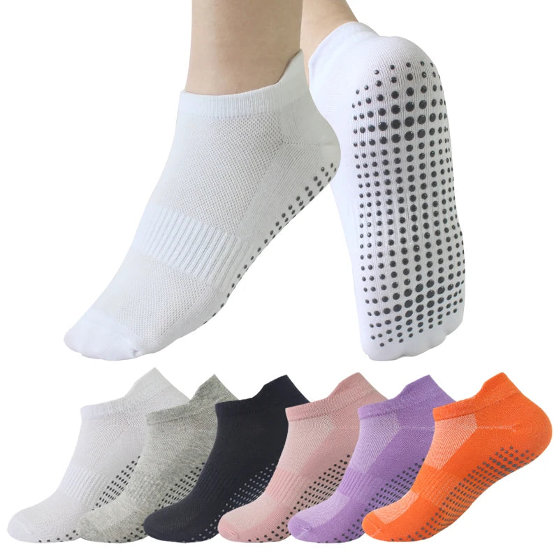 6 Pairs Women Short Socks Sports Cotton Anti Slip Slippers Fitness Training Protecting Heel Ear Short Sports Socks Silicon