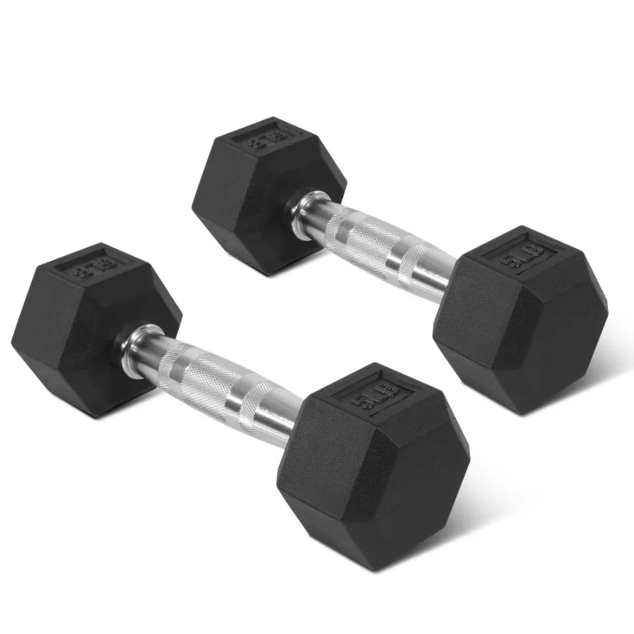 Non-Slip Grip Dumbbell, Rubber Hex, 5 lbs, 2 Count,Easy to store and carry - WeightCityStore