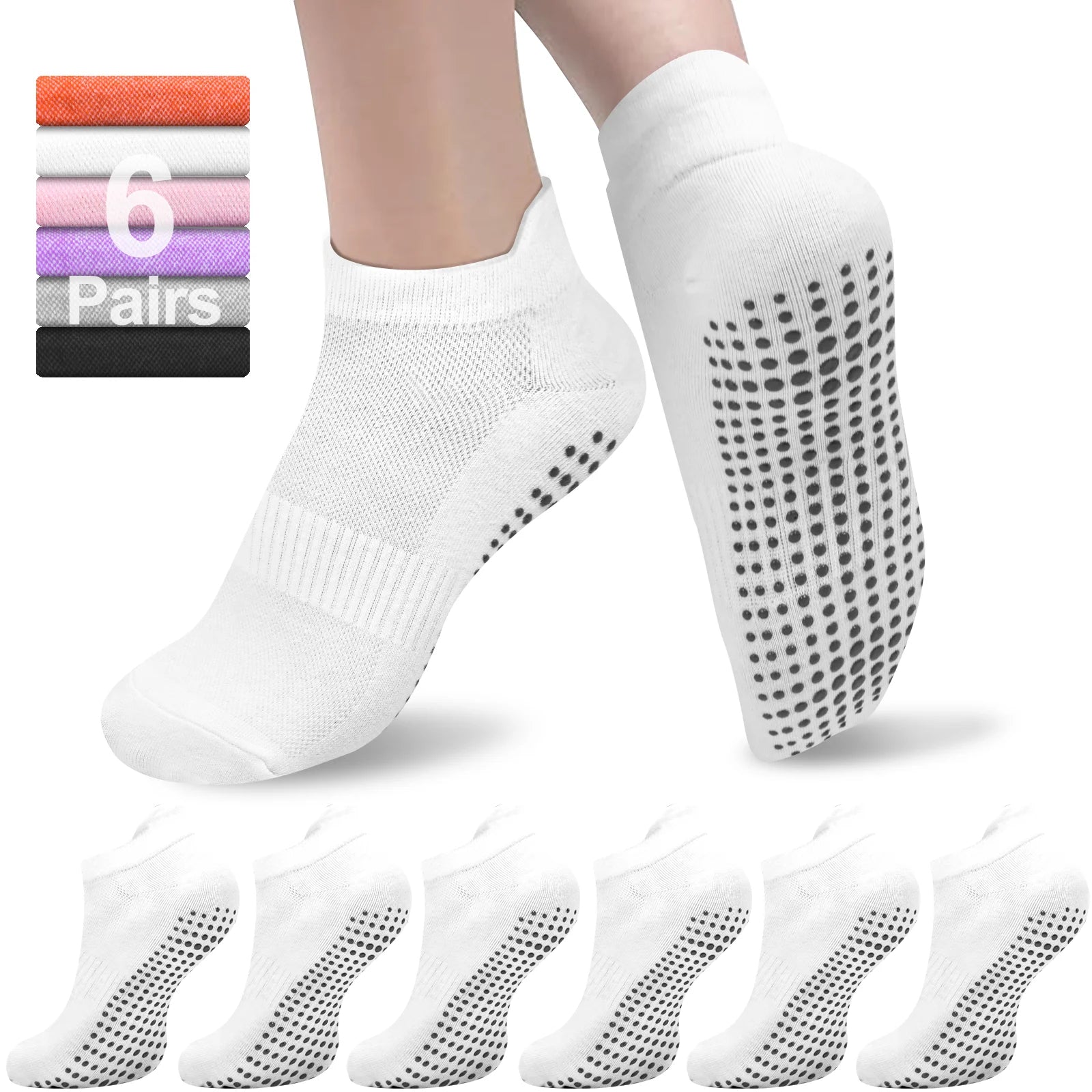 6 Pairs Women Short Socks Sports Cotton Anti Slip Slippers Fitness Training Protecting Heel Ear Short Sports Socks Silicon