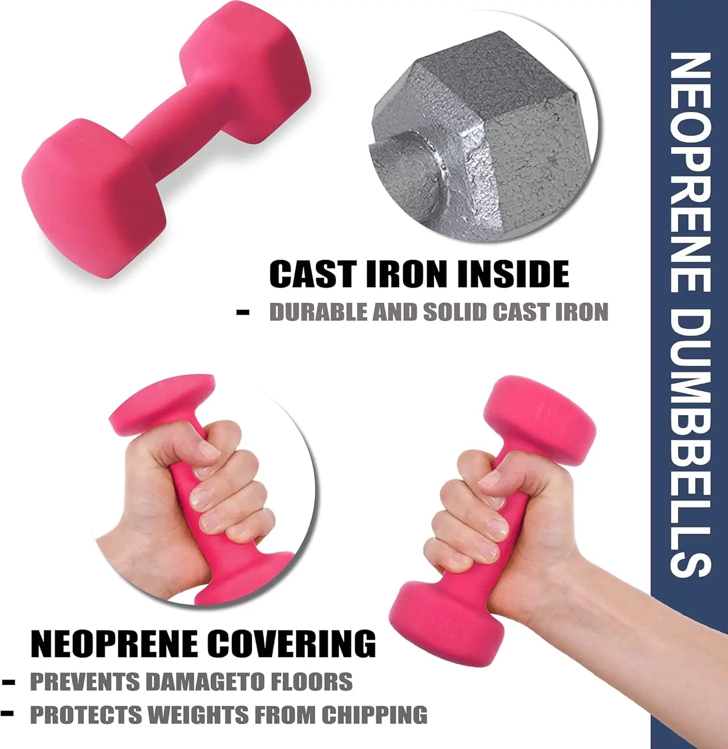 Hexagonal Neoprene Dumbbells for Home Gym, Strength Training, Yoga - Non-Slip Grip, 5LB Pink Pair - WeightCityStore