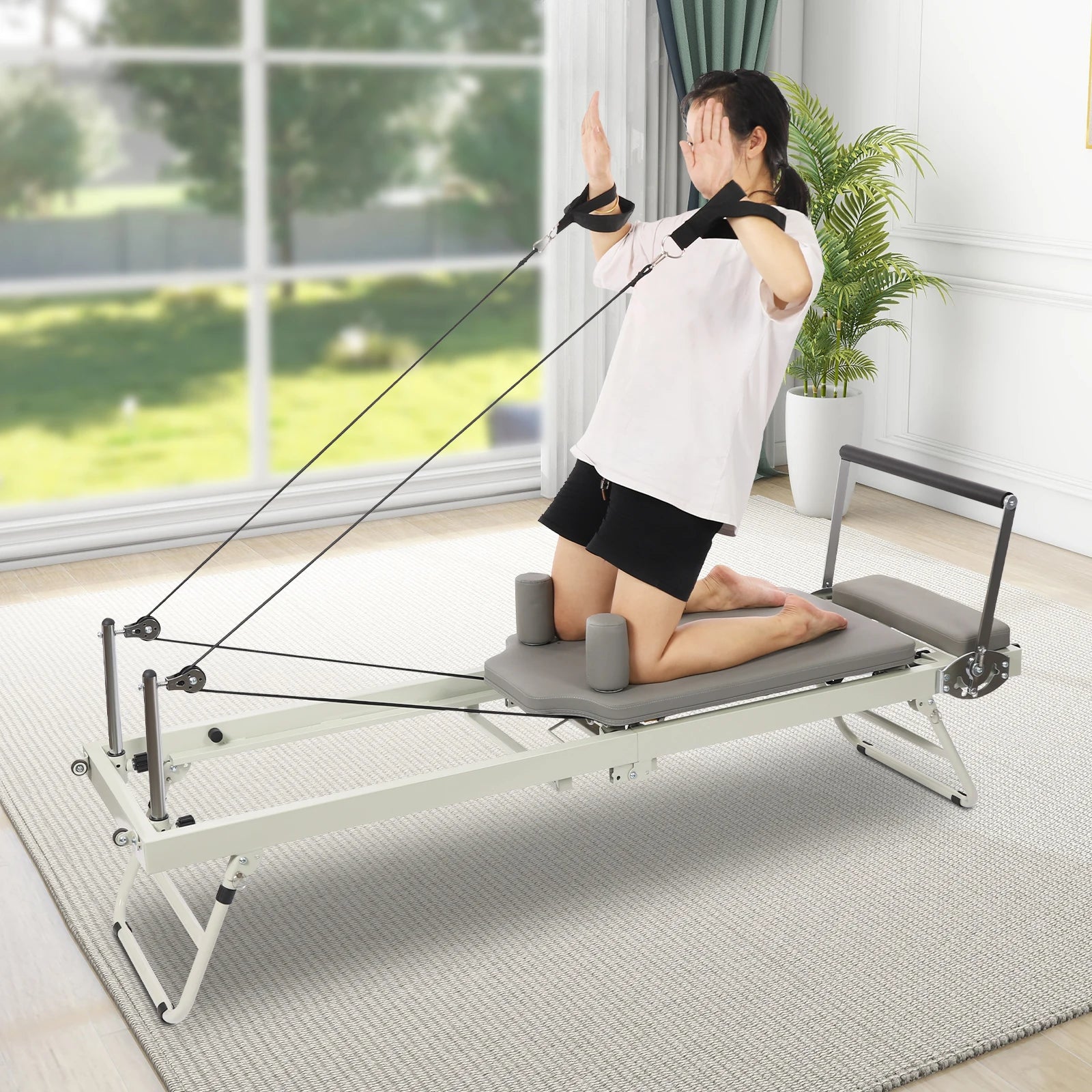 Foldable Pilates Reformer Machine with Latex Springs, 3-Level Rope Adjustment & 4-Position Foot Bar – Gym Yoga Fitness Equipment - WeightCityStore