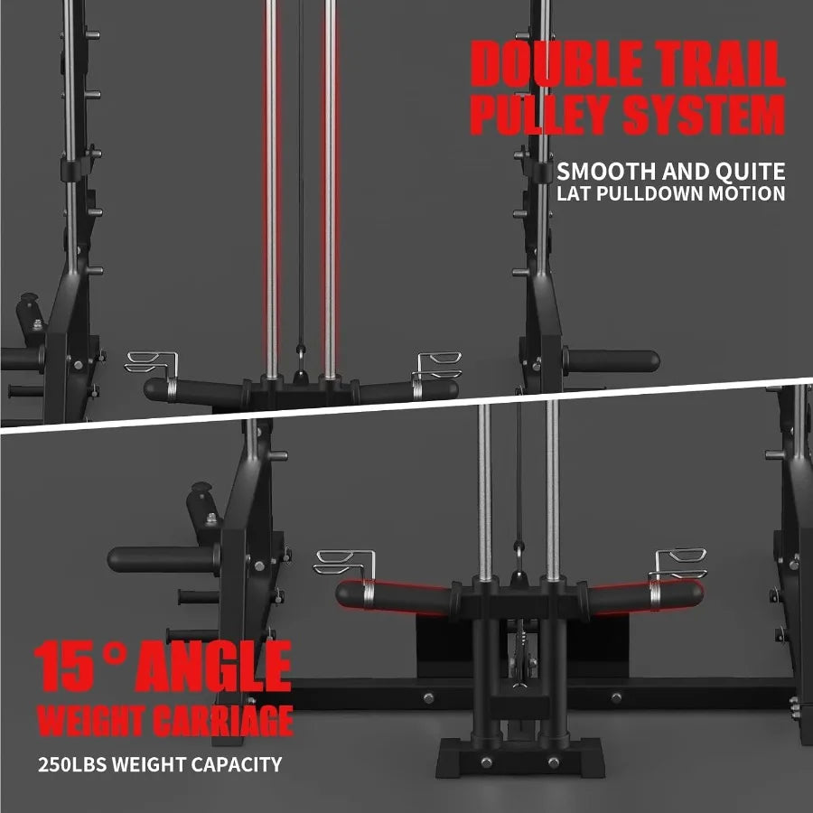 Smith Machine Power Rack with LAT Pulldown System Power Cage with Cable System Squat Rack for Home Gym with Chest Press Machine - WeightCityStore