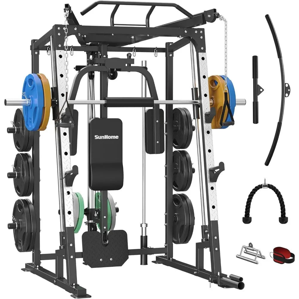 Smith Machine Power Cage Squat Rack with Smith Bar Cable Crossover Machine - WeightCityStore