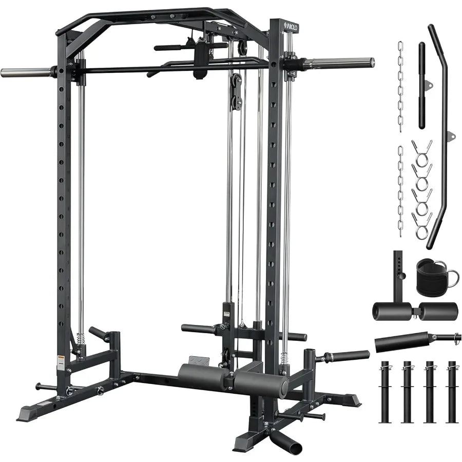 Smith Machine Home Gym Power Cage 1:1 Ratio Strength Trainer (Space Saving Design) (with 8 Free Attachments) Squat Rack for Ful - WeightCityStore