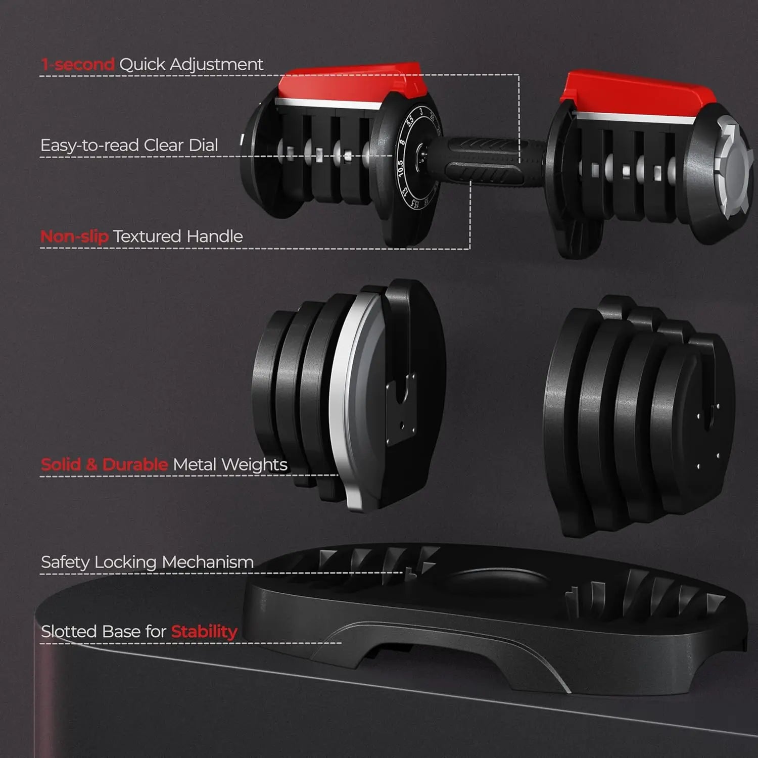 Adjustable Dumbbell Set 28/40/52.5/90LBS Adjustable Dumbbells Fast Adjust Dumbbell Weight Set Single/Pair - WeightCityStore