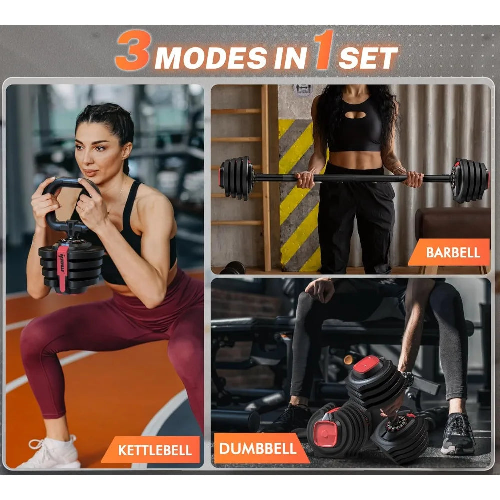 Adjustable 3-in-1 Dumbbell Set, 40 lbs with 12 Increments, Multi-Functional Home Gym Weight Set - WeightCityStore