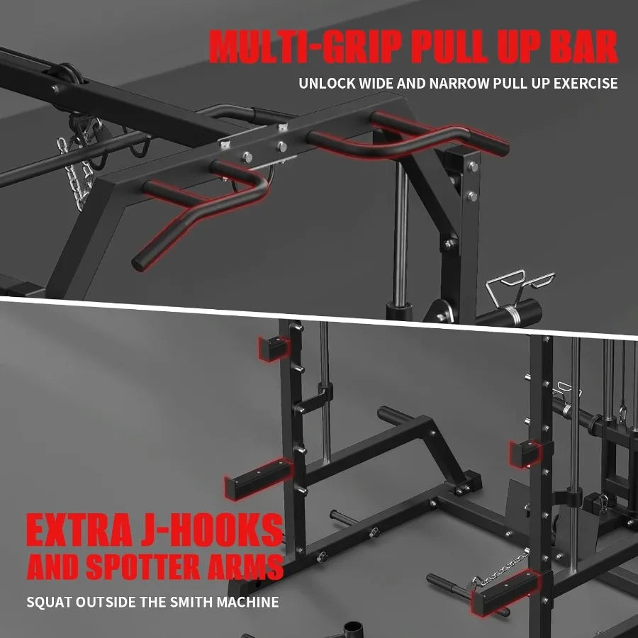 Smith Machine Power Rack with LAT Pulldown System Power Cage with Cable System Squat Rack for Home Gym with Chest Press Machine - WeightCityStore